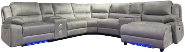 Power Reclining Sectional Sofa with LED Lights, Bluetooth Speakers & Storage Console - Beige