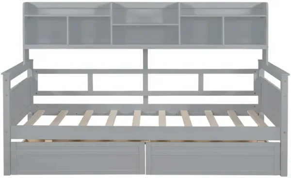 Daybed, Slat Support, With Bedside Shelves And 2 Drawers