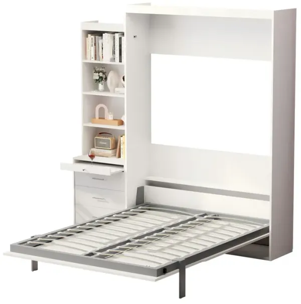 Morden Deisgn Vertical Murphy Bed With Shelf And Drawers For Bedroom Or Guestroom Wall Bed Space Saving Hidden Bed With New Style Gas Struts