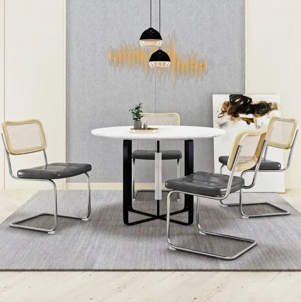 Leather Dining Chair With High-Density Sponge, Rattan Chair For Dining Room