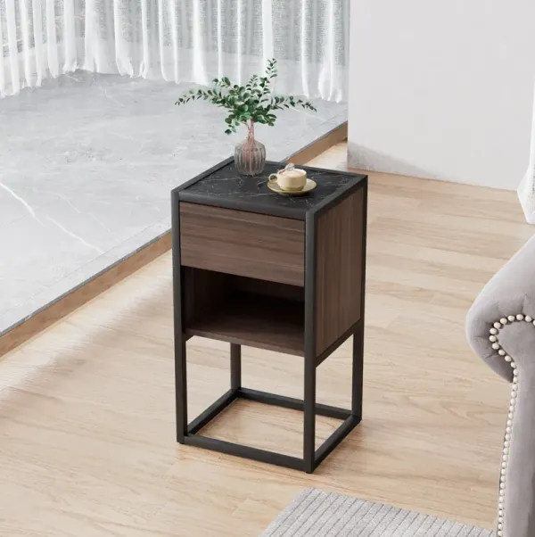 Armando Living Room Side Cabinet, Corner Cabinet, Bedroom Night Stand - Dark Brown / Black