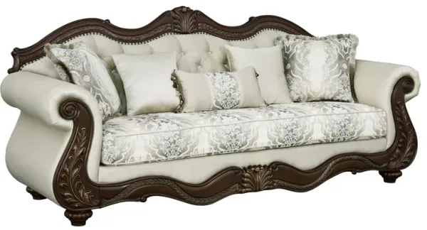 Pierce - Sofa With 5 Pillows - Beige / Cherry