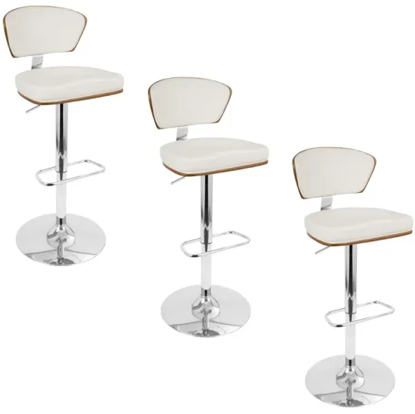Ravinia - Mid-Century Modern Adjustable Barstool With Swivel With Rounded Rectangle Footrest (Set of 3) - Chrome / Walnut / White