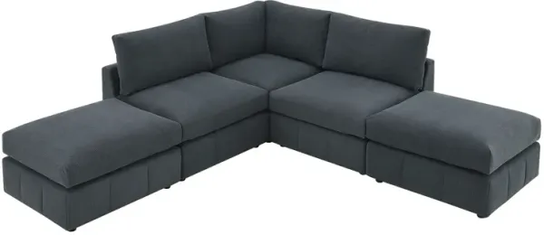 Modern Sectional Sofa With Vertical Stripes, 5 Seat Armless Couch Set With Convertible Ottomans, Various Combinations, L-Shape Indoor Furniture For Living Room