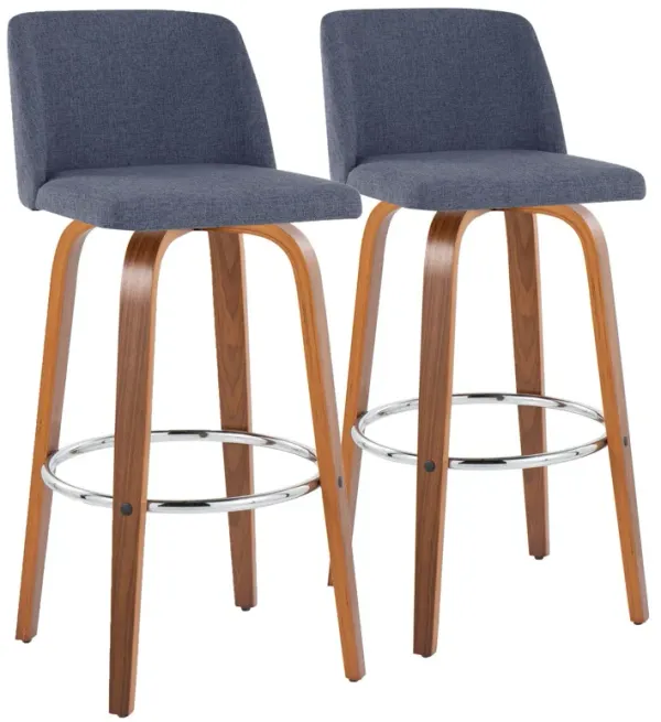 Toriano - Mid Century Modern Fixed Height, Barstool With Swivel With Round Footrest (Set of 2)