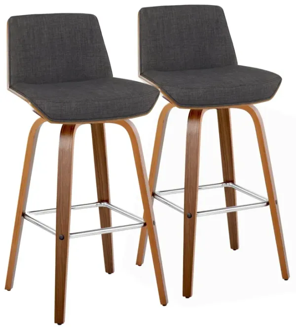 Corazza - Mid Century Modern Fixed Height Barstool With Swivel With Square Footrest (Set of 2)