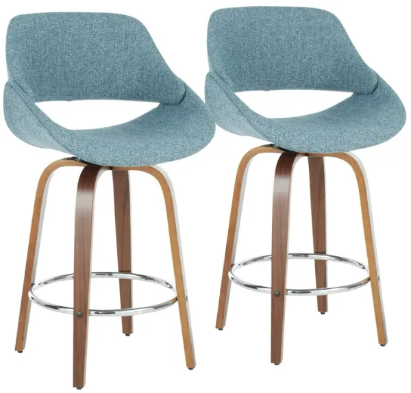 Fabrico - Mid Century Modern, Fixed Height Counter Stool With Round Footrest (Set of 2)