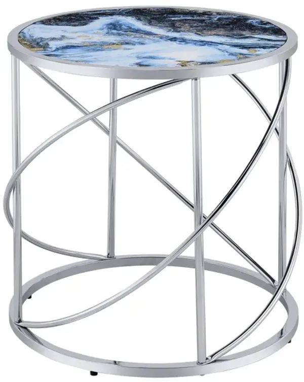 Lyda - Marble Print End Table - Blue