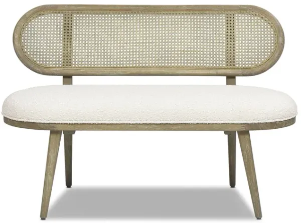 Havana - Cane Upholstered Bench Settee - Ivory White