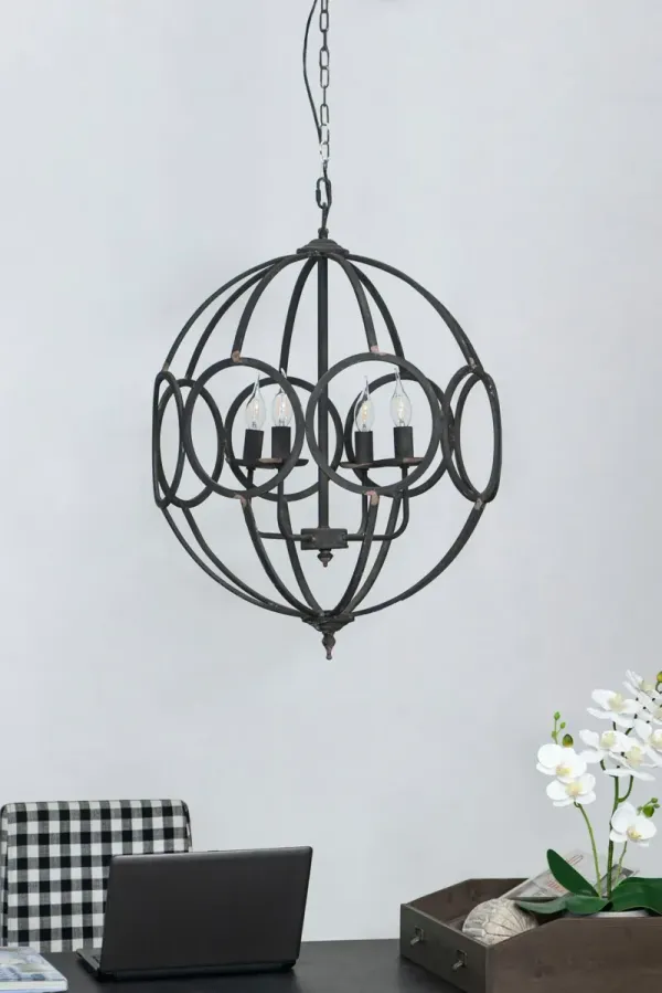 4 Light Metal Chandelier, Hanging Light Fixture With Adjustable Chain For Kitchen, Bulb Not Included - Black