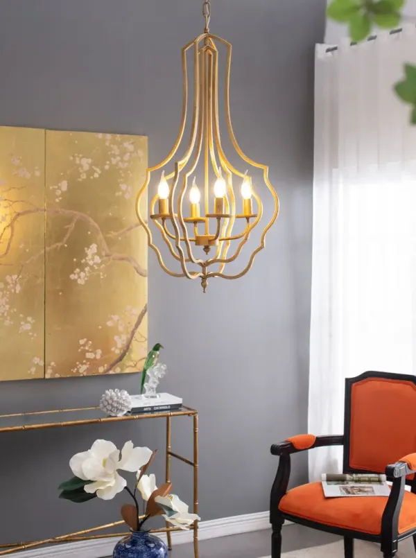 4 Light Chandelier, Hanging Light Fixture With Adjustable Chain For Kitchen, Bulb Not Included - Gold