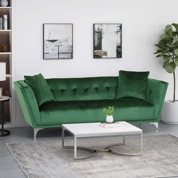 Comfy 3 Seat Sofa With Metal Legs, Modern For Living Room And Study - Emerald