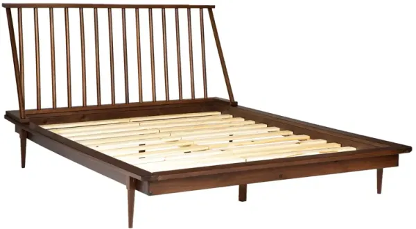 Mid-Century Modern Solid Wood Platform Bed Frame With Spindle Headboard