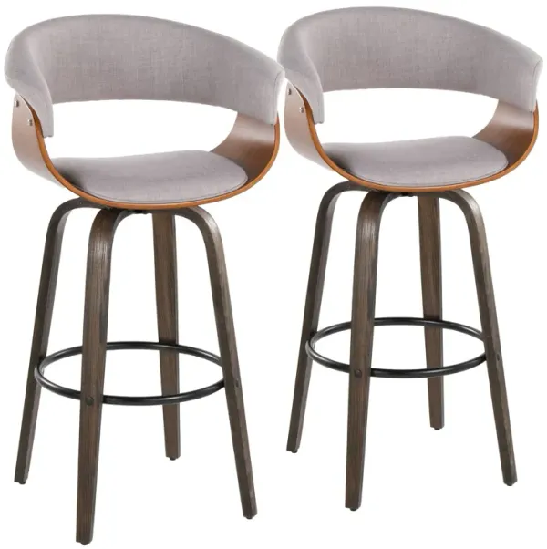 Vintage Mod - Mid Century Modern Fixed Height Barstool With Swivel & Round Footrest (Set of 2)