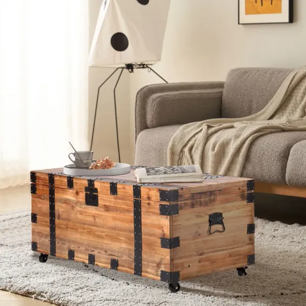 Trunk Table With Four Wheel Large Capacity Storage Coffee Table - Natural / Black