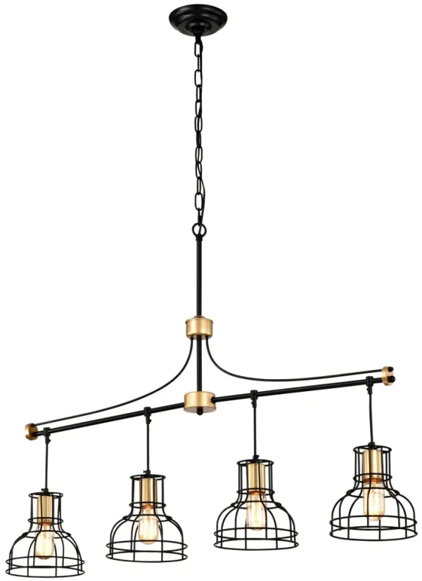 Dining Room Light Fixture / Chandelier Table, 40 -" Hanging For Farmhouse Linear Chandeliers, 5 Light Kitchen Island Lighting Ceiling Chandelier, With Metal Lampshade - Gold / Matte Black