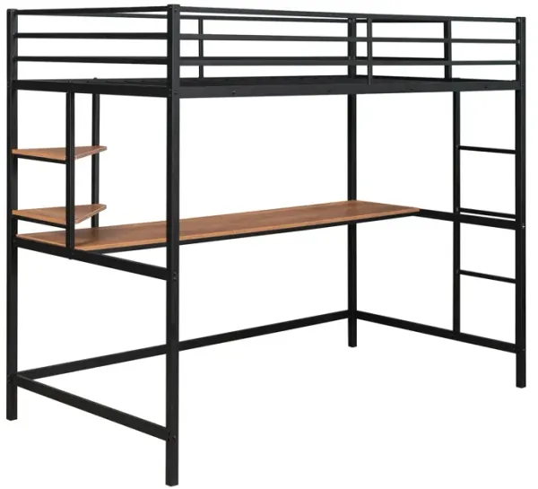 Twin Loft Bed With Desk And Shelve - Black