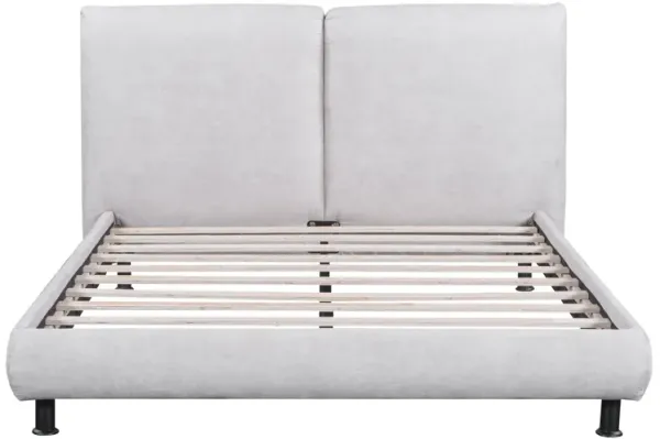 Upholstered Platform Bed With 2 Large Headrests And Thick