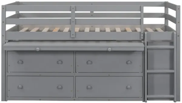 Loft Bed With Retractable Writing Desk And 4 Drawers, With Lateral Portable Desk And Shelves