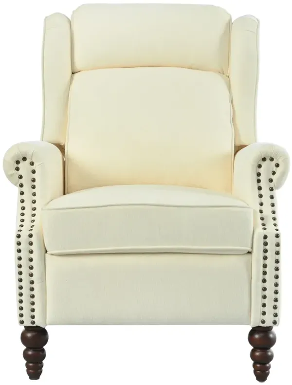 Push Back Recliner Chair Upholstered Recliner Armchair With Classic Wing Back And Solid Gourd-Shaped Legs