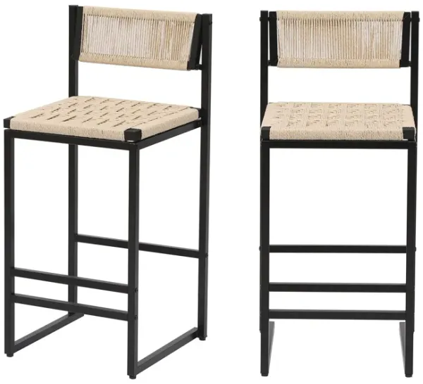 Style B, Woven Bar Stools With Backrest, Paper Rope Weave Dining Chairs For Kitchen Island - Creamy White