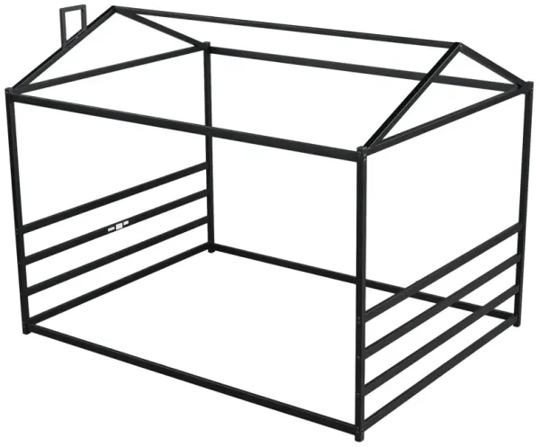 Queen Metal House Shape Platform Bed - Black