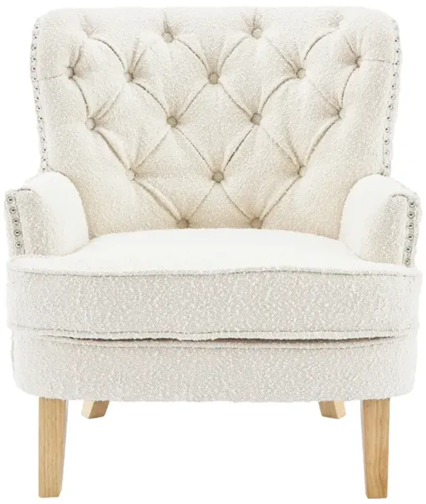 Vintage Style Club Chair, Granular Plush Fabric, Rubber Wood Legs - Almond