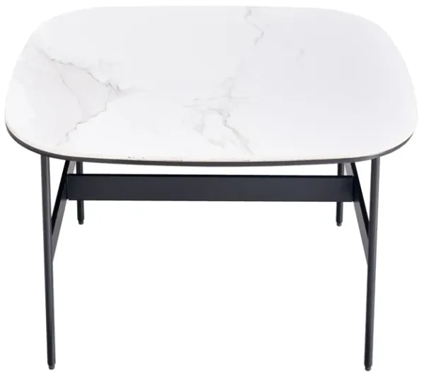 Modern Rectangular Rock Plate Coffee Table Open Space Design Golden Metal Frame Minimalist Living Room Center Table For Lounge Office - Black White