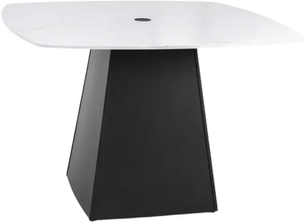 Outdoor Patio Squircle Dining Table, Sintered Stone Top, Flared Pyramid Aluminum Base - Ember Black