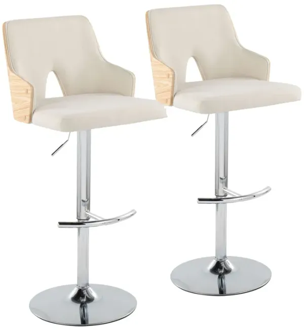 Stella - Contemporary Adjustable Barstool Stool With Swivel & Rounded T Footrest (Set of 2)