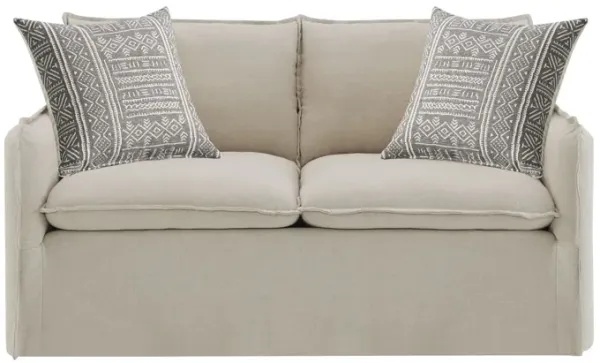 Upendo - Pattern Linen Loveseat With 2 Toss Pillows - Beige
