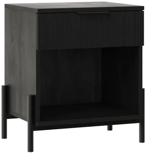 Modern Fluted Drawer Nightstand With Open Cubby Coastal