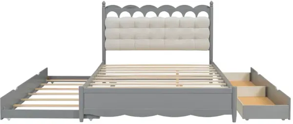 Storage Platform Bed, With 2 Big Drawers, Trundle, One Set Of Sockets & USB Ports