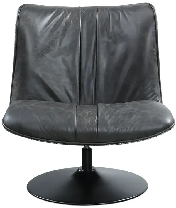 Piotr - Top Grain Leather Accent Chair With Swivel - Black
