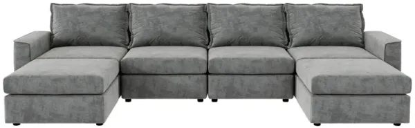 Chenille Modular Sectional Sofa, U Shaped Reversible Couch, Free Combination, 6 Seat Sleeper Sofa Bed With Ottoman, Convertible Oversized Indoor Furniture - Gray