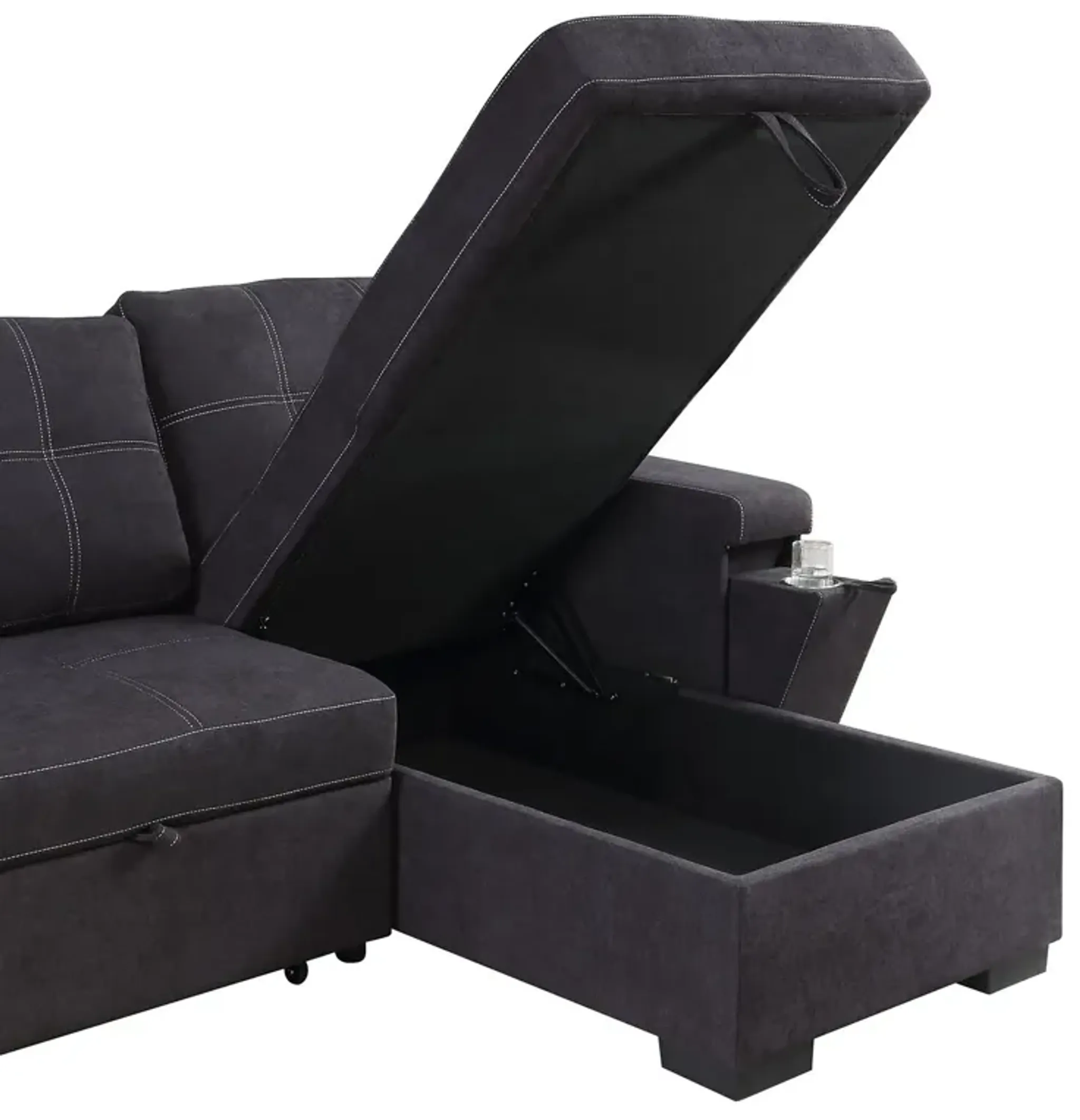 Toby Woven Fabric Reversible Sleeper Sectional Sofa With Storage Chaise ...