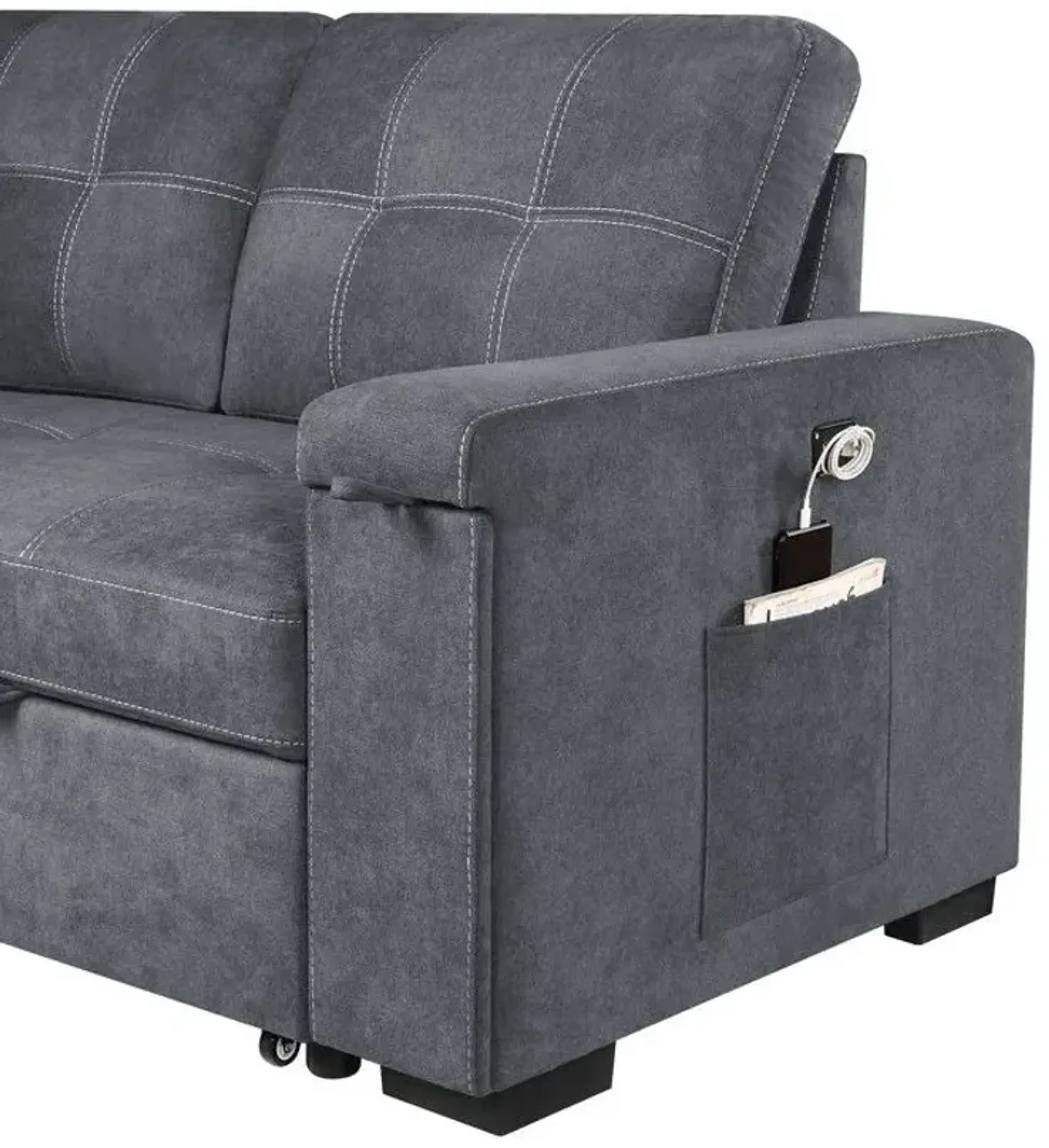 Toby Woven Fabric Reversible Sleeper Sectional Sofa With Storage Chaise ...