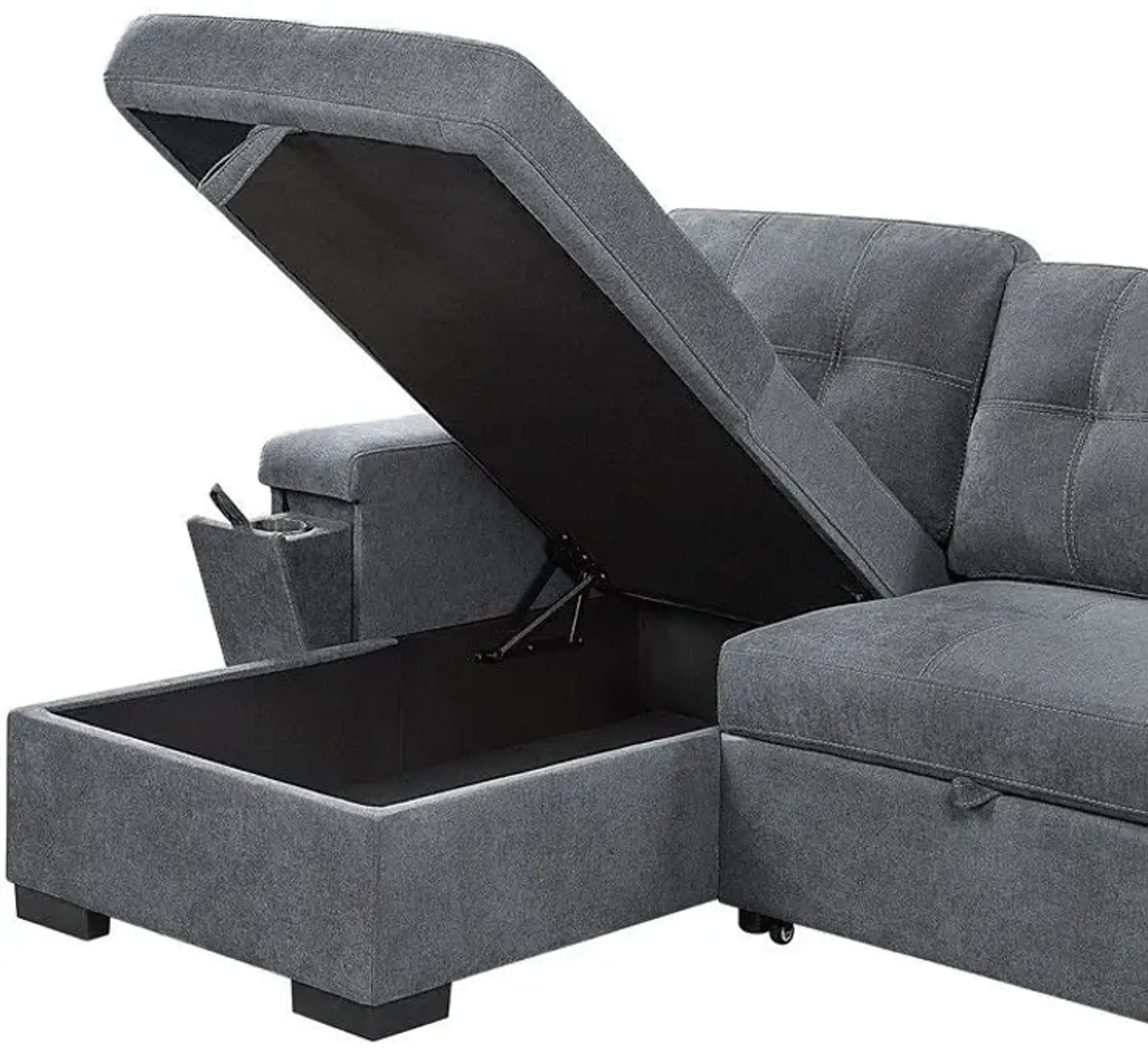 Toby Woven Fabric Reversible Sleeper Sectional Sofa With Storage Chaise ...