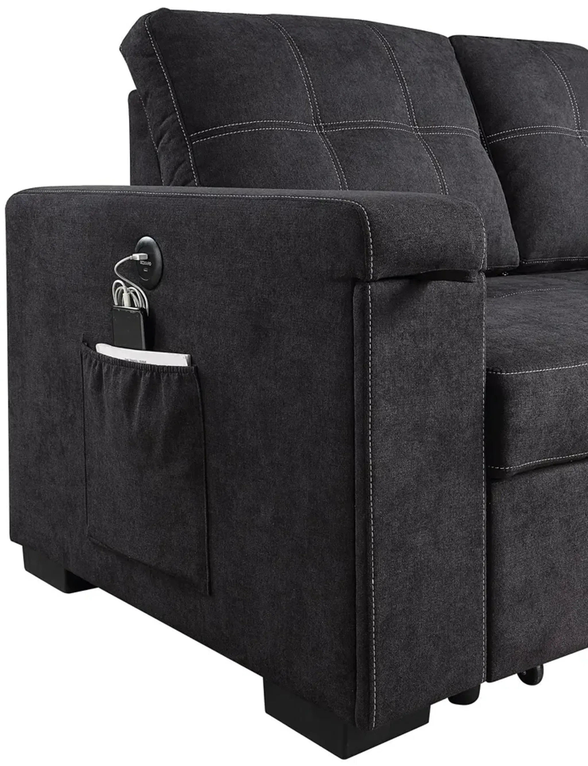 Toby Woven Fabric Reversible Sleeper Sectional Sofa With Storage Chaise ...