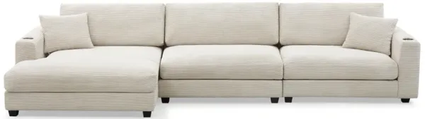 Oversized Corduroy Sectional Sofa, L Shaped Cloud Couch With USB Charging Port, Cup Holder, Deep Seat Sofa Bed With 50" Chaise, Comfy Indoor Furniture For Living Room