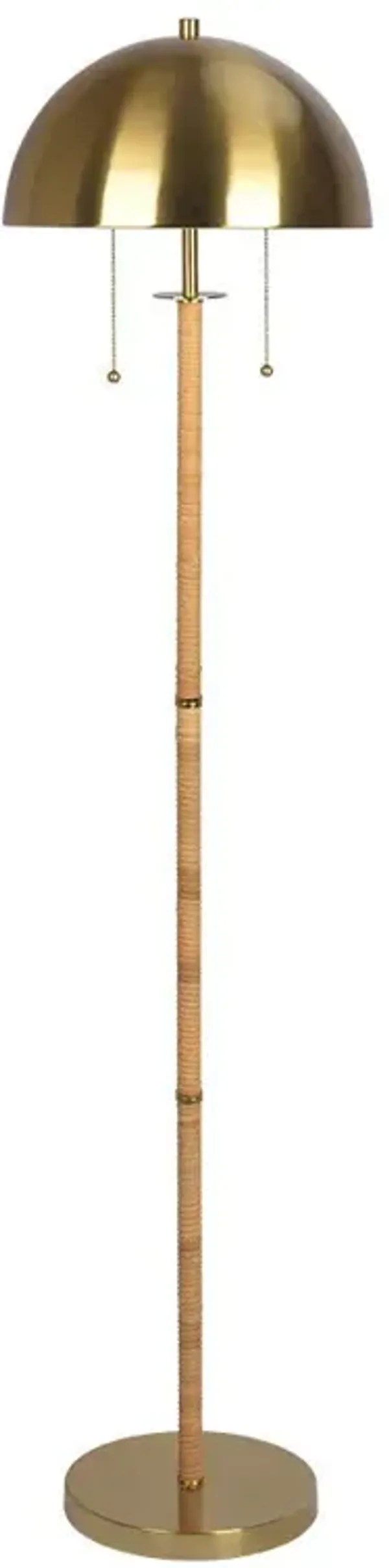 Allure - 2 Light Floor Lamp, Gold, Natural Tube, Double On / Off Pull Chain - Gold / Rattan
