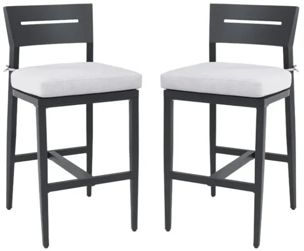 Modern Outdoor Bar Stools, Patio Chairs With Backrest And Footrest, Weather Resistant, Sunbrella Cushions (Set of 2) - Ember Black