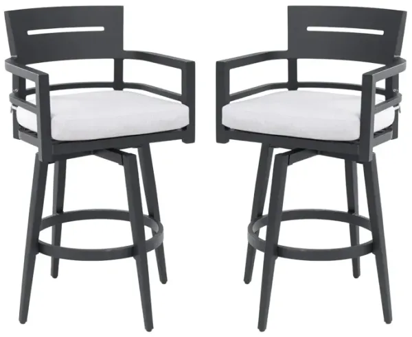 Modern Outdoor Swivel Bar Chairs, 360 Degree Rotation, Ergonomic Backrest, Armrests & Sunbrella Cushions, Weather Resistant (Set of 2) - Ember Black
