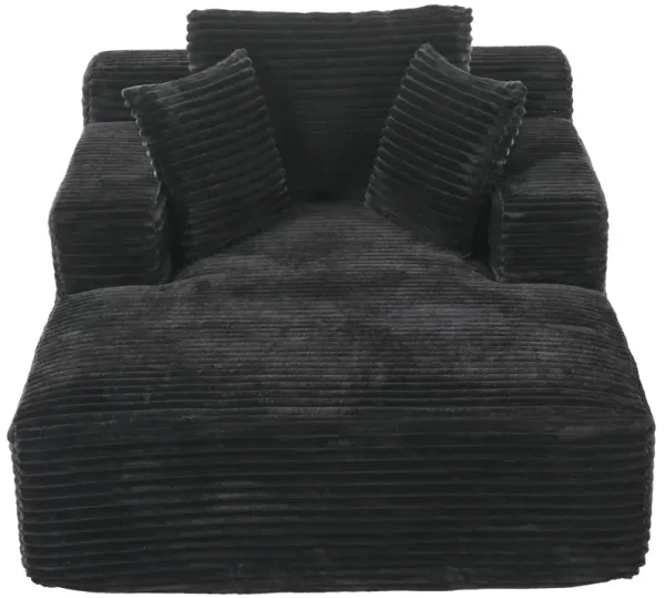 Modern Corduroy Chaise Lounge Sofa Bed With Removable Pillows, Upholstered Sleeper Sofa - Black