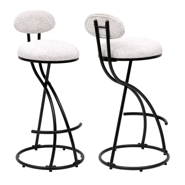 Round Print Bar Stools Upholstered Chairs For Kitchen (Set of 2)