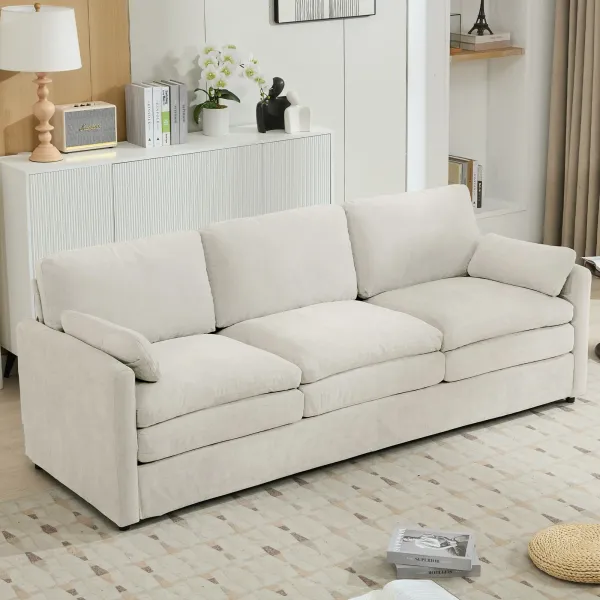 Cozy Upholstered 3 Seater Sofa Plush Cushion For Living Room