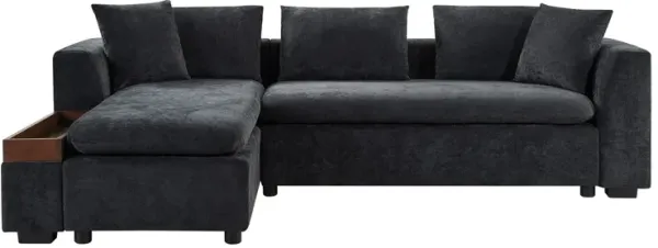 Modern L Shaped Sectional Sofa With Chenille Upholstery And Wooden Storage