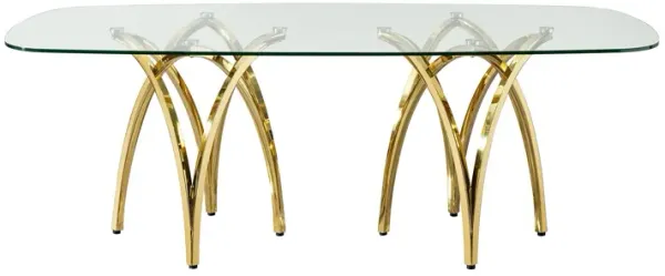 Tempered Glass Rectangular Dining Table With Stainless Steel Base - Gold