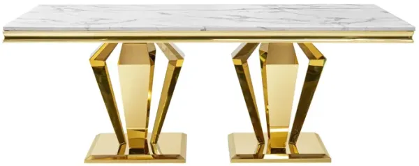 79.53 In. Elegant Marble Pattern Dining Table For 6 Or 8 Seats Polished Stainless Steel Base - Gold