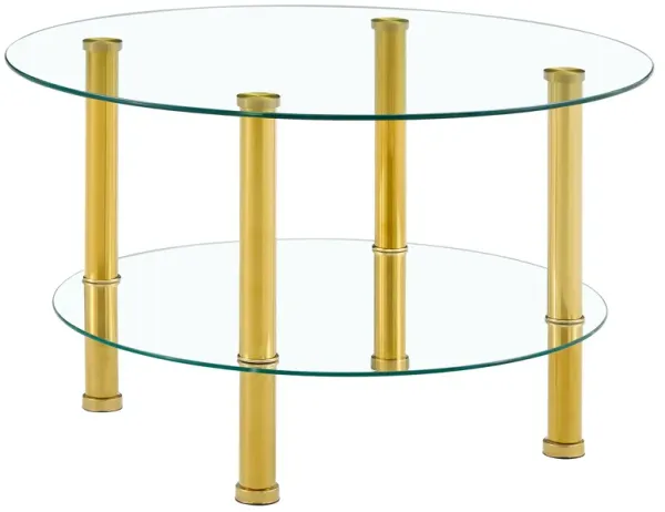 Contemporary Minimalist Double Layer Tempered Glass Coffee Table - Gold / Transparent